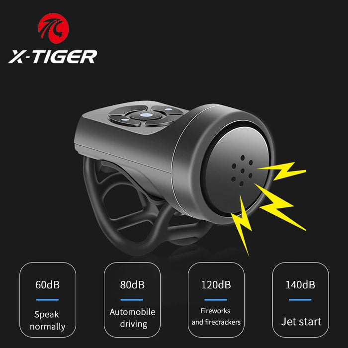 X-TIGER Bicycle Bell Rechargeable Bike Motorcycle Electric Anti-theft Alarm Horn Loud Alarm Ring Bell Road Cycling Accessories