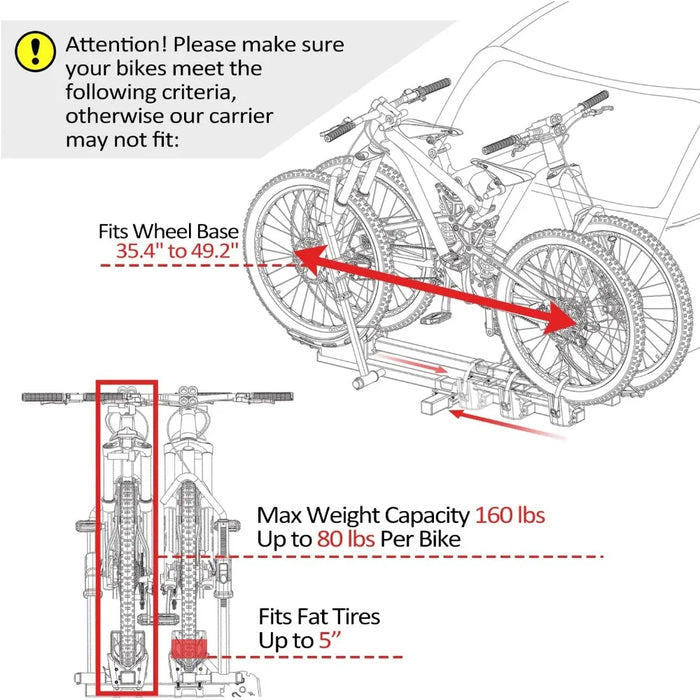 MARVOWARE 2'' Hitch Bike Rack for Cars, 2-Bike Electric Bike eBike Carrier, 160 lbs Capacity with Smart Tilting (Red)